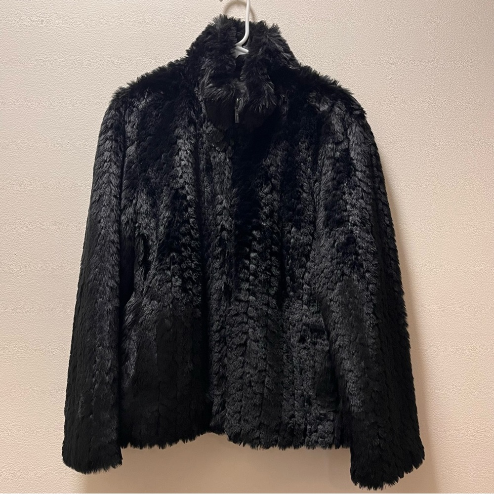 Liz Claiborne Chic Classy Faux-Fur Daye Night Teddy Jacket, Sz M, Black